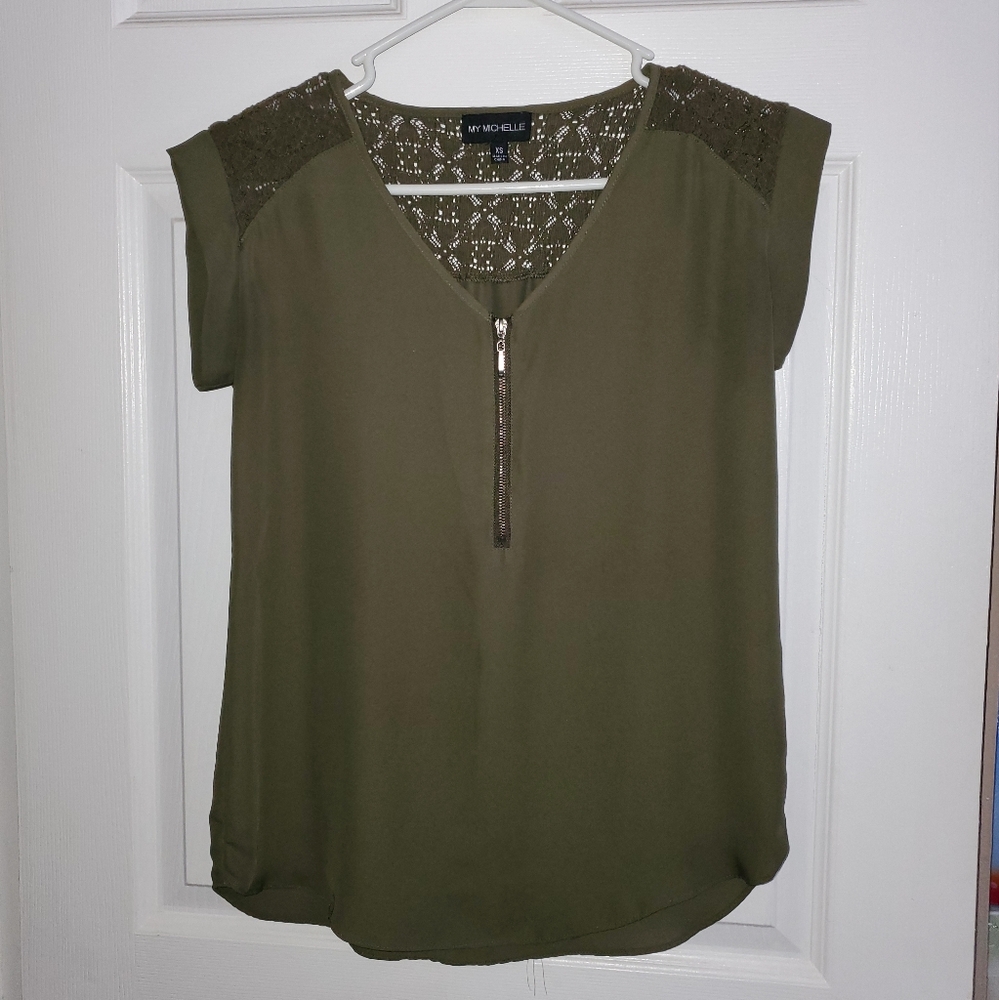 Olive Green Lace Accent Top